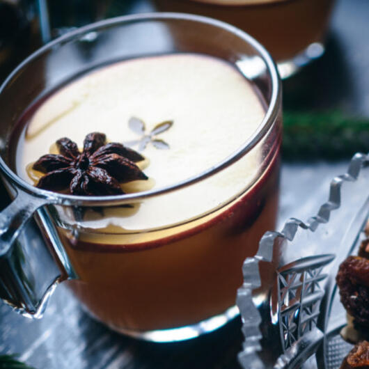Apple Cider: Non-alchoholic warmth! Slow-cooked apples, star anise, clove and cinnamon make this delicious fall drink.